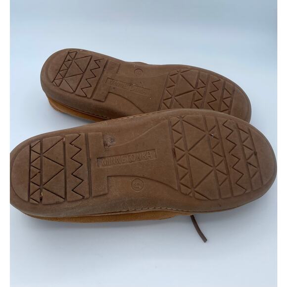 Minnetonka Mens Suede Moccasin Slippers Brown Faux Fur Lined Size 9 Heritage main image 6